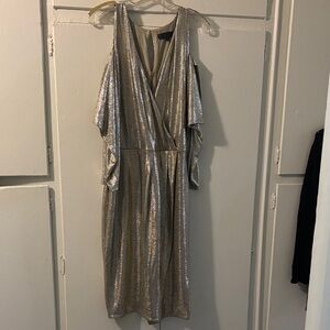 RACHEL Rachel Roy Metallic Silver Midi Dress